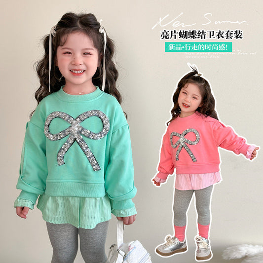 2026 New Pullover Round Neck Autumn Stylish Children's Sweatshirt Two-Piece Set for Toddlers and Young Girls Fashion