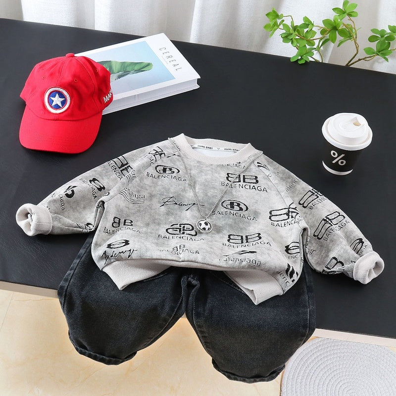 Suit for Autumn 2026 New Children's Spring Outfit Trendy and Stylish Baby Football Pendant Sweatshirt Boys' Clothing