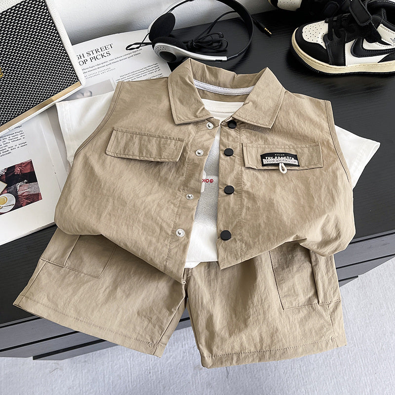 Baby clothes summer 2026 new cardigan vest workwear short-sleeve suit thin style for one-year-old boys trendy toddler outfit