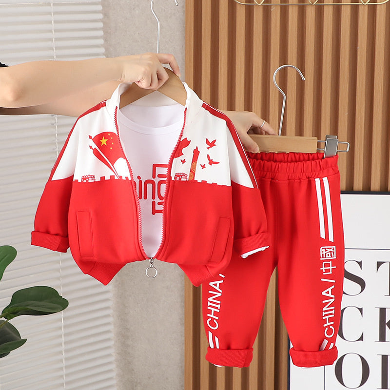 Baby Casual Outfits 2026 New Spring Autumn Fashionable Clothing for Boys and Girls, Children's Color-Block Sports Three-Piece Set Trendy