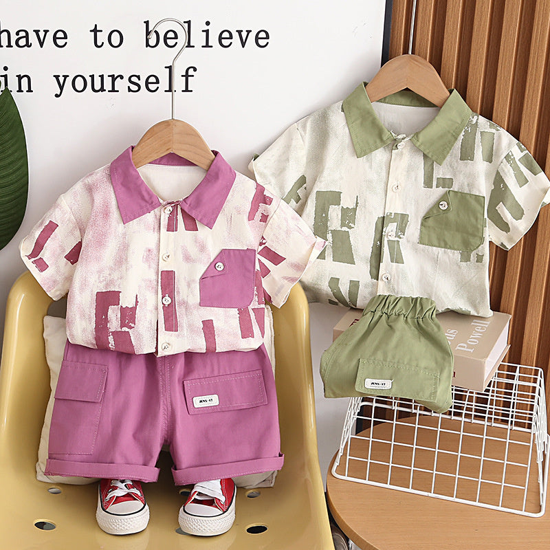 Boys' Outfit 2026 New Fashionable Children's Summer Clothes Large Letter Shirt Short Sleeve Baby Two-Piece Set
