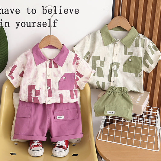 Boys' Outfit 2026 New Fashionable Children's Summer Clothes Large Letter Shirt Short Sleeve Baby Two-Piece Set