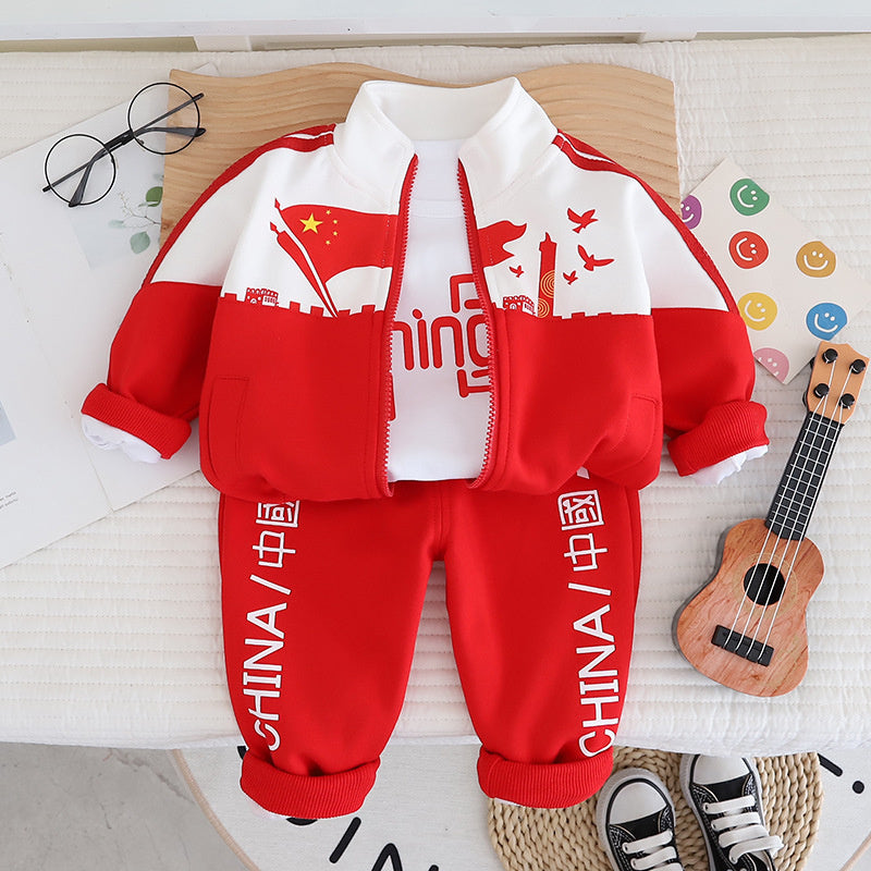 Baby Casual Outfits 2026 New Spring Autumn Fashionable Clothing for Boys and Girls, Children's Color-Block Sports Three-Piece Set Trendy