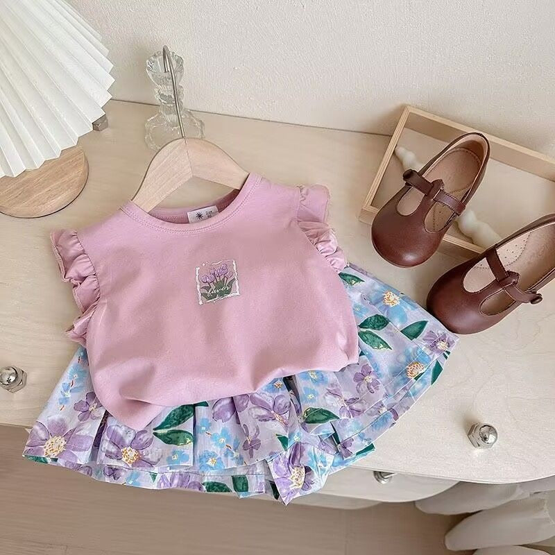 Cross-border children's clothing Girls' summer short sleeved skirt two-piece set