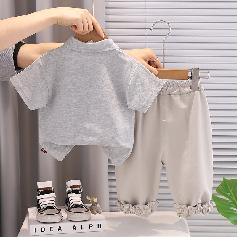 2026 New Summer Boys' Smiley Face Pocket Short Sleeve Set, Stylish Thin Casual Two-Piece Outfit for Baby Boys