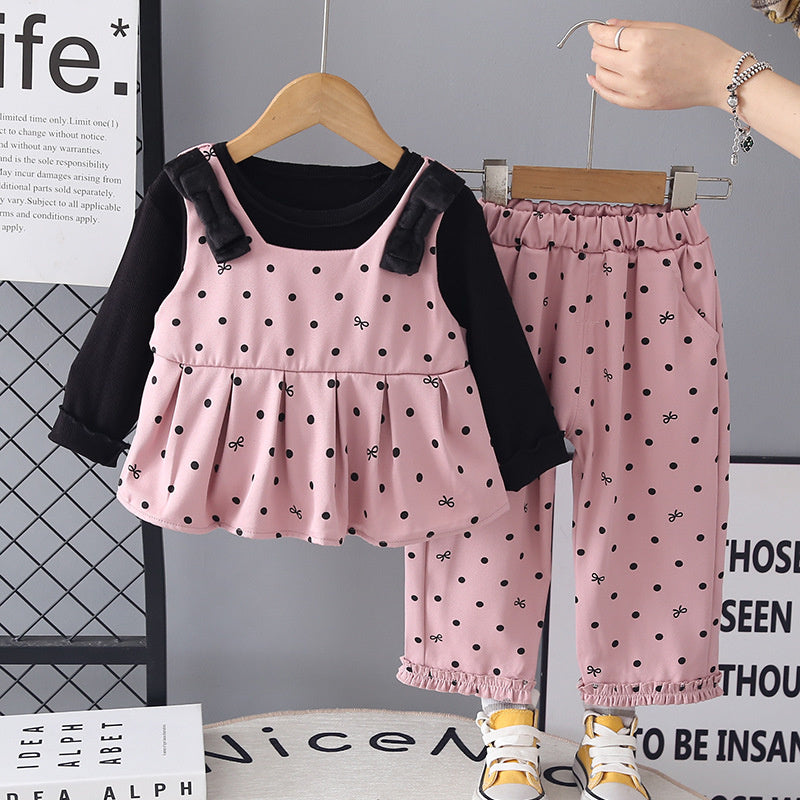 Girls' Autumn Outfit 2026 New Style Set, Children's Fashionable Casual Baby Spring-Autumn Three-Piece Dress Set