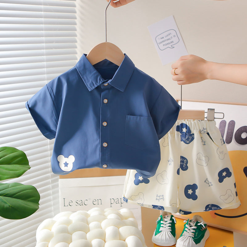 Boys' Summer Short-Sleeve Outfit 2026 New Fashionable Two-Piece Set Baby Cartoon Dinosaur Bear Clothes Children's Wear