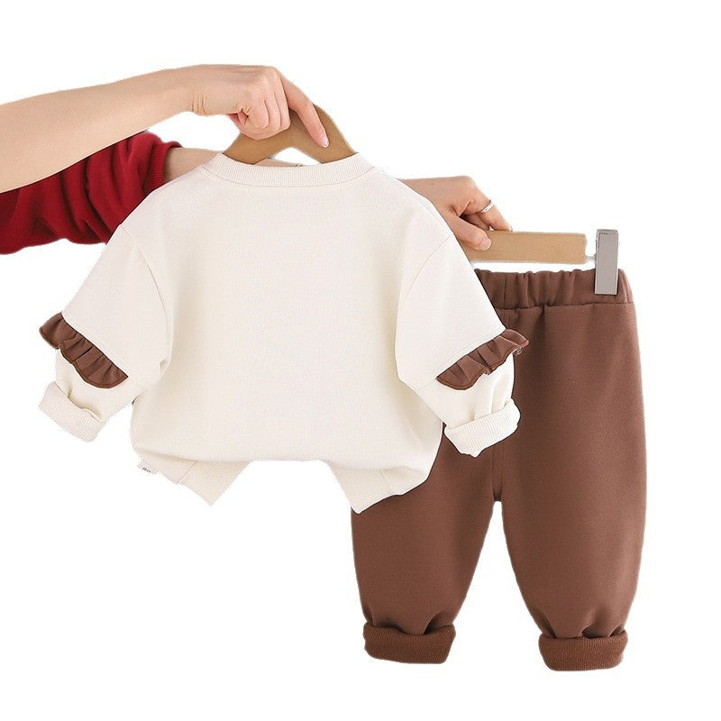Girls' Baby Bear Sweatshirt 2026 New Fashionable Stylish Children's Casual Two-Piece Set for Spring and Autumn
