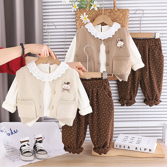 Girl Rabbit Pattern Cardigan Sweater Set 2026 New Model Infant Baby 3-year-old Children's Clothing for Girls Spring and Autumn
