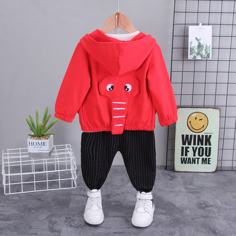 Clothing Spring Autumn Boys Korean Style Toddler and Young Children Foreign Trade Sleeve Long Pants Children's Cartoon Three-Piece Set
