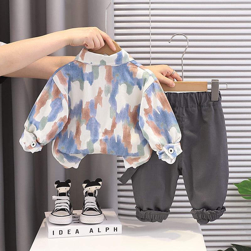 Boys' Casual Tie-Dye Pocket Three-Piece Outfit, Stylish Fashionable and Autumn Baby Children's Spring Clothing Trend