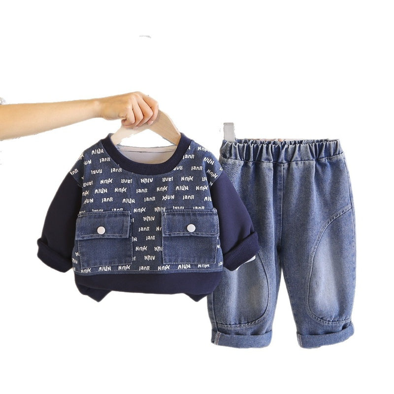 Children's clothing outfit 2026 new model baby boys' spring and autumn full-body letter print sweatshirt two-piece set