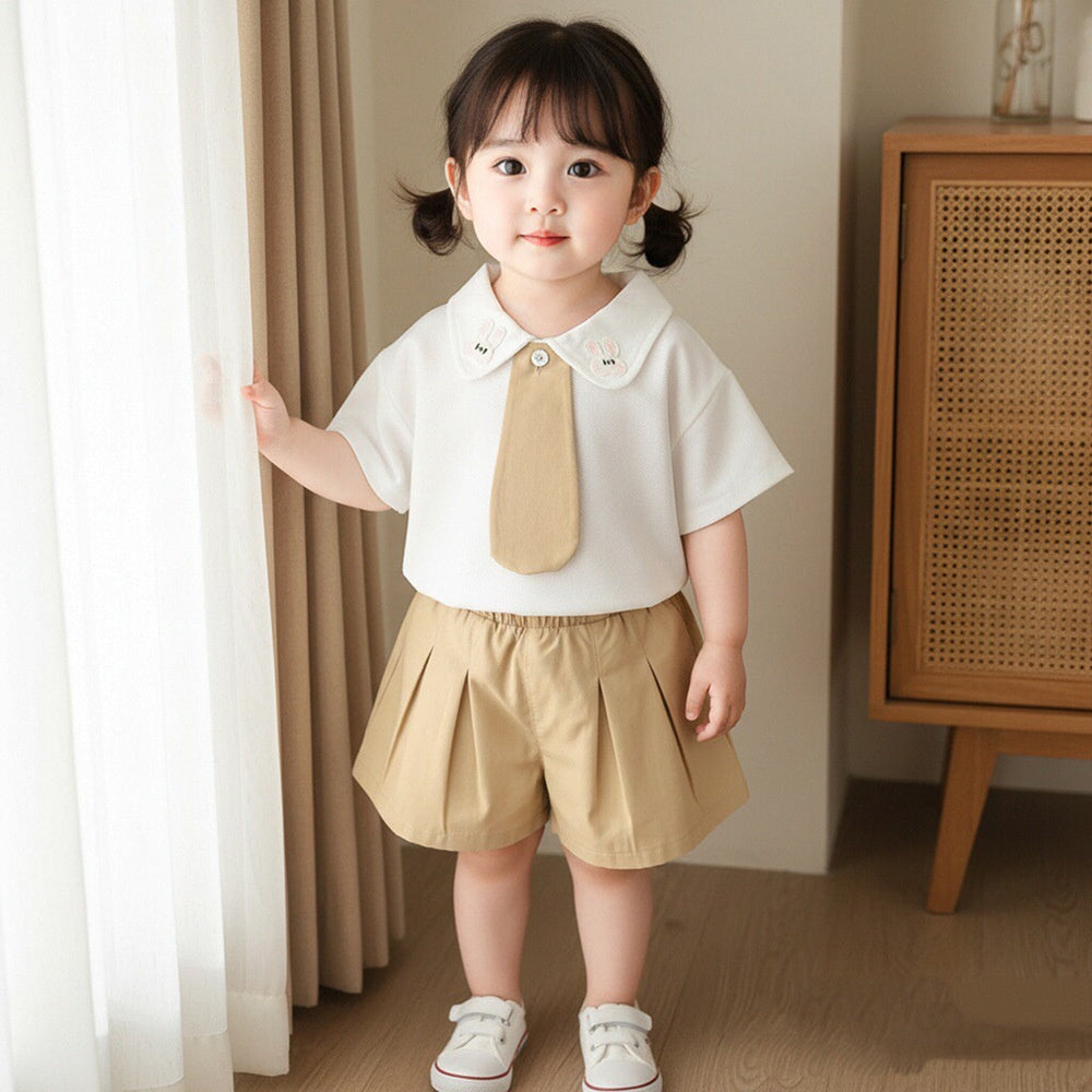 Boys and girls outfit 2026 new style children's cute summer clothes baby cartoon tie short-sleeve two-piece set