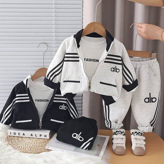 2026 New Children's Clothing and Autumn Striped Jacket Three-Piece Set 1-Year-Old Boys' Spring Fashion Outfit