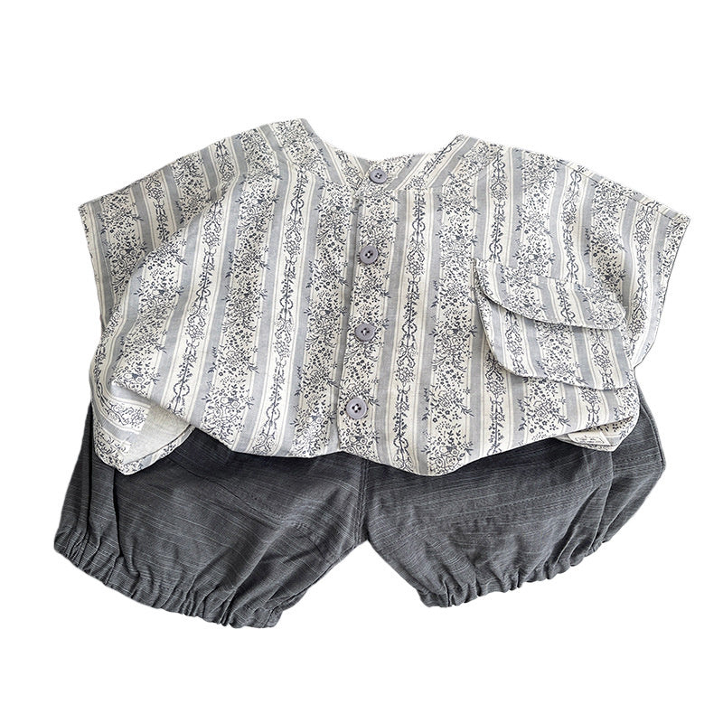 Boys' Shirt Set, Stylish Baby Summer Outfit 2026 New Floral Two-Piece Set for Infants and Children