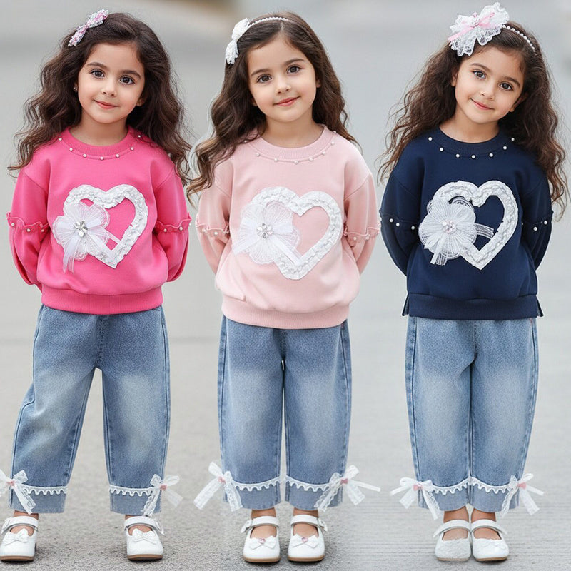 Girls' Outfit 2026 New Fashionable Baby Spring Autumn Heart-Shaped Lace Two-Piece Set for Infants and Girls