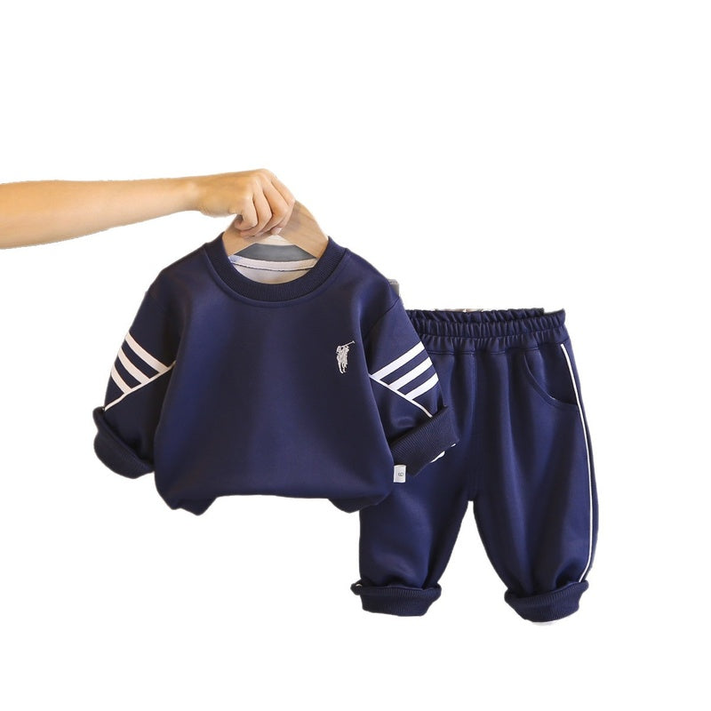Boys' and Autumn Outfit 2026 New Style Infant Spring Striped Sweatshirt Two-Piece Set for Baby Boys Trendy