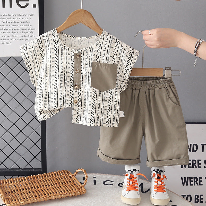 Baby Summer 2026 New Fashionable Children's Thin Cardigan Cotton Short-Sleeve Shorts Two-Piece Set Trendy