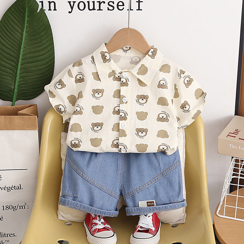 Boys' Short-Sleeve 2026 New Summer Outfit Baby Stylish Korean Version Bear Head Shirt Thin Two-Piece Set