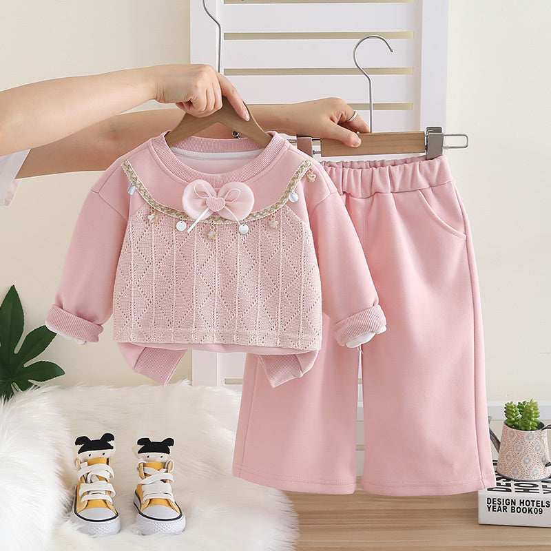Foreign Trade Stylish Girl's Outfit 2025 New Baby Girl Casual Wear Children's Spring and Autumn Sweatshirt Two-Piece Set