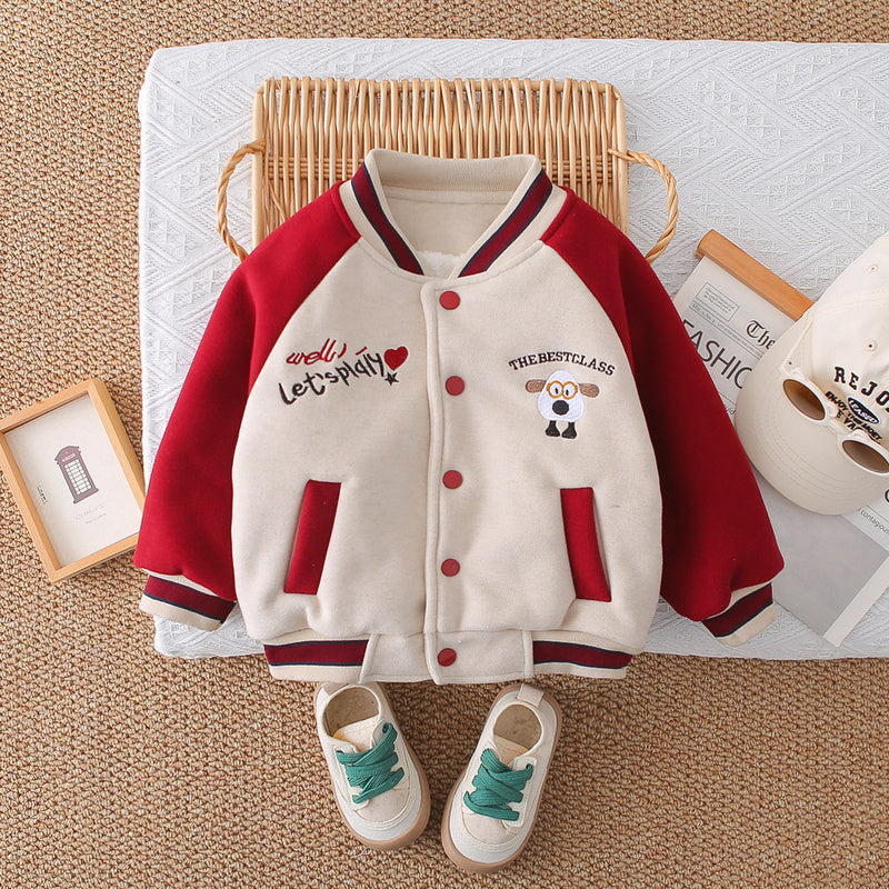 Boys' Fleece-Lined Thickened 3D Puppy 2025 New Winter Children's Baseball Jacket Warm Cotton Coat