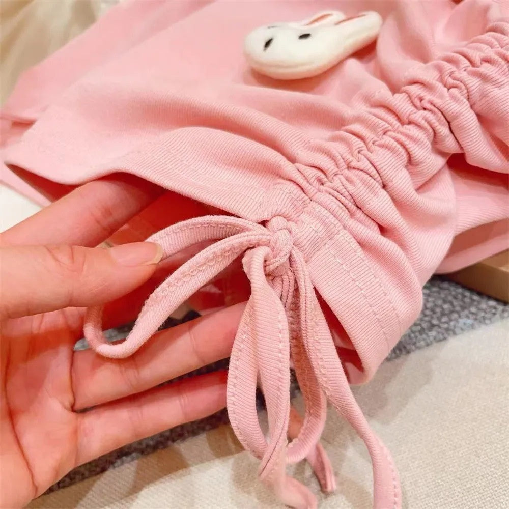Girls' Outfit 2025 Summer New Style Cute 3D Bunny Flutter Sleeve T-shirt and Short Skirt Two-piece Set for Baby Girls