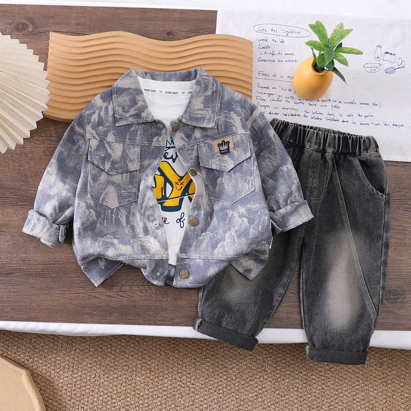 Boys' Outfit 2026 New Fashionable Camouflage Three-Piece Set for Children, Baby's Spring and Autumn Casual Trendy Jacket