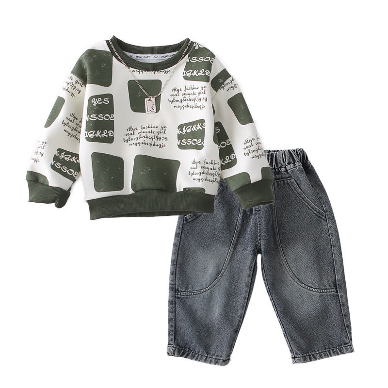 Baby Korean-style autumn sweatshirt set, stylish cool spring-autumn clothing for boys, infant and toddler two-piece trendy outfit