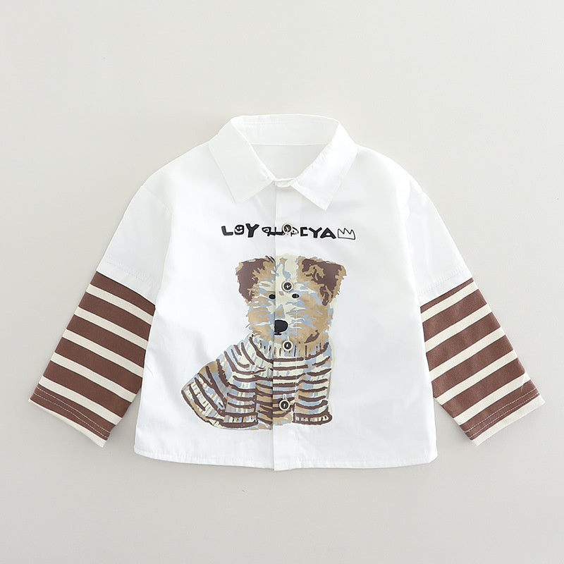 Outfit 2025 New Casual Baby Puppy Patchwork Two-Piece Set Spring and Autumn Infant Boys' Clothing