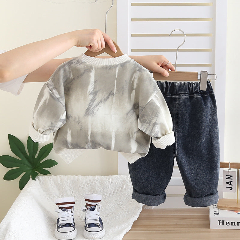 and Autumn Tie-Dye Sweatshirt Long Sleeve Set 2026 New Children's Two-Piece Outfit Boys' Spring Fashion