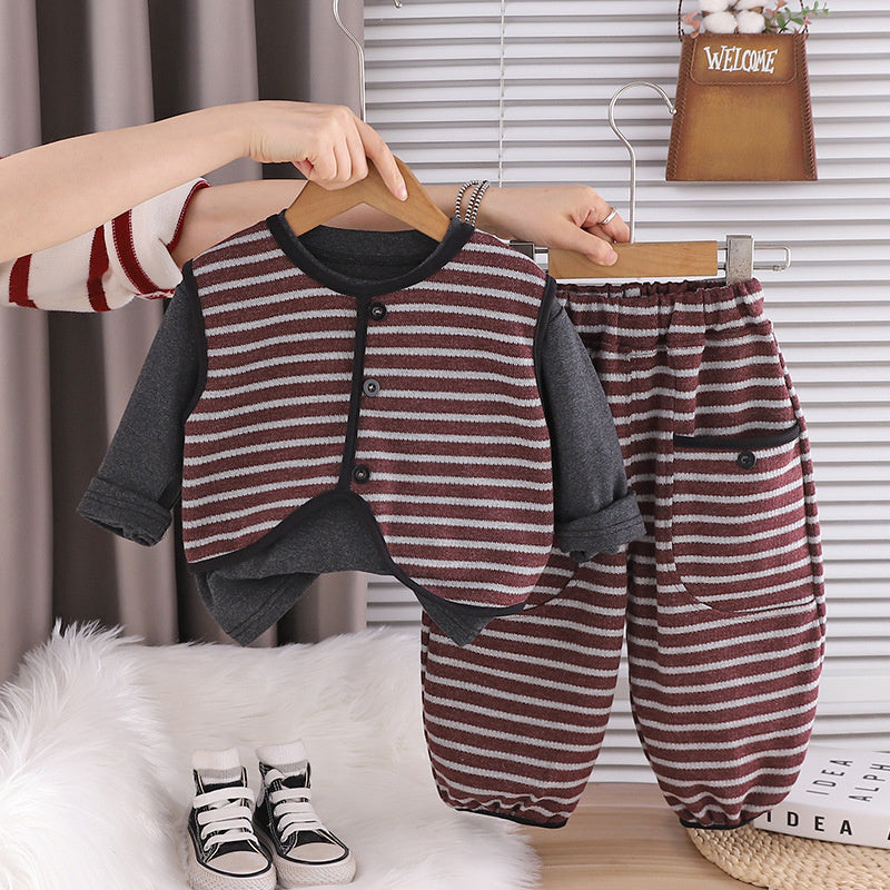 Baby boy outfit stylish spring and autumn handsome infant children's clothing irregular vest three-piece set