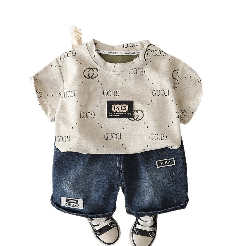 Boys' Outfit 2026 New Style Infant Children's Short Sleeve Two-Piece Set Stylish Baby Summer Casual Clothes