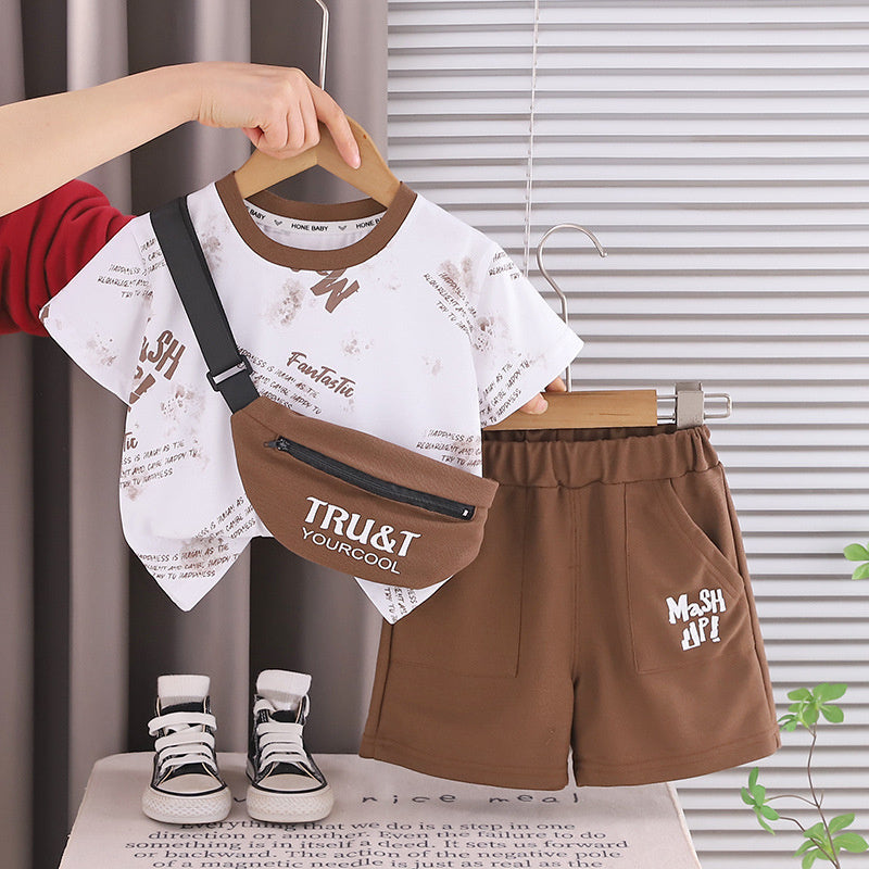 Baby Outfit 2026 New Fashionable Boys, Summer English Style Short Sleeve Thin Two-Piece Set for Infants