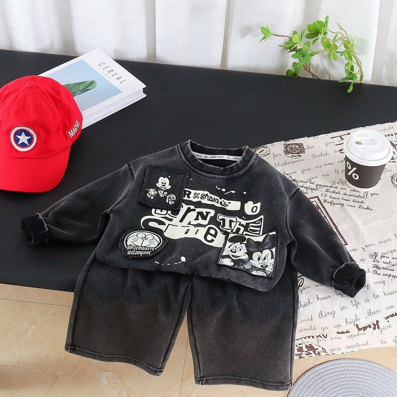 Boys' Outfit 2026 New Fashionable Cartoon Letter Two-Piece Set Baby Autumn Casual Sweatshirt Toddler Sportswear