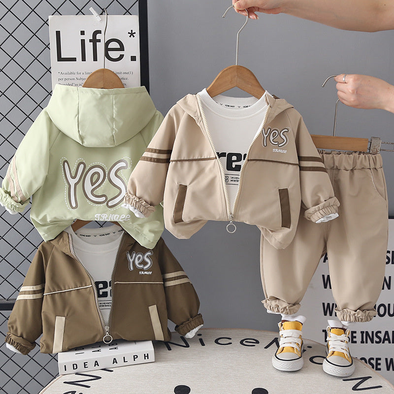 Boys' Outfit 2026 New Korean Style Children's Spring and Autumn Color-Block Letter Three-Piece Set for Stylish Babies