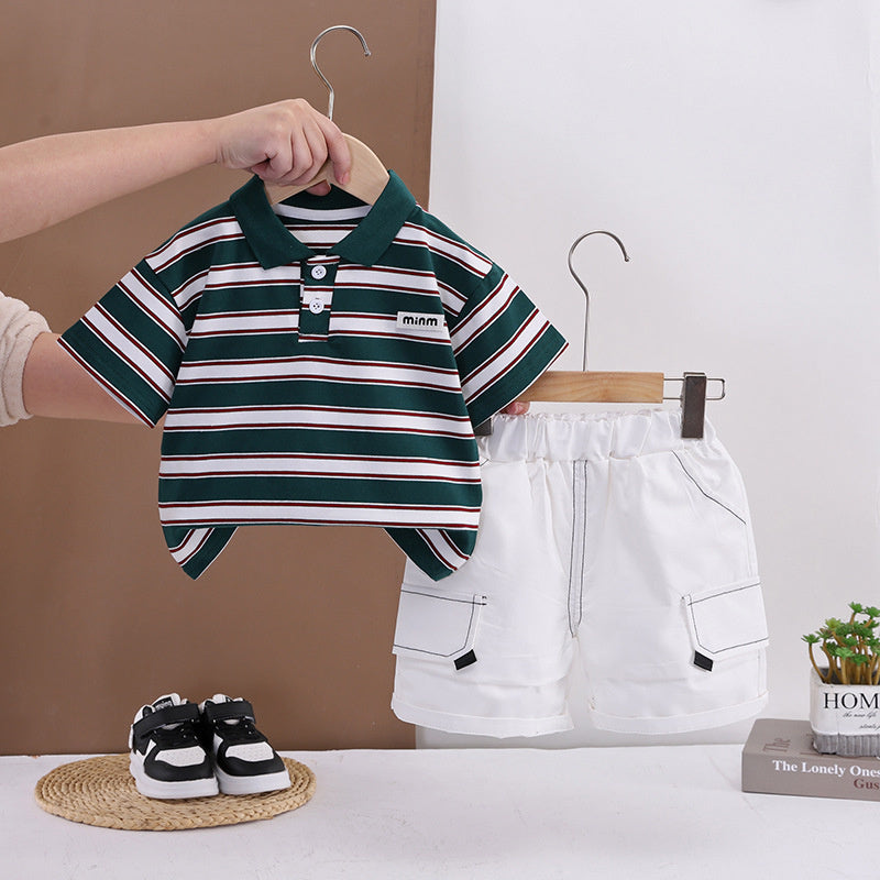Boys' Outfit Set, Children's Summer Striped Clothes, Casual Thin Short-Sleeve Two-Piece Set for 1-3 Year Olds