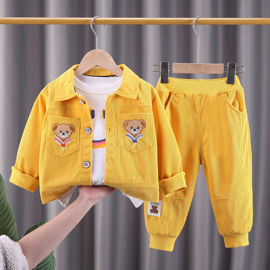 Boys Cartoon Casual Three-Piece Set Baby Stylish Clothes New Corduroy Children's Workwear Jacket