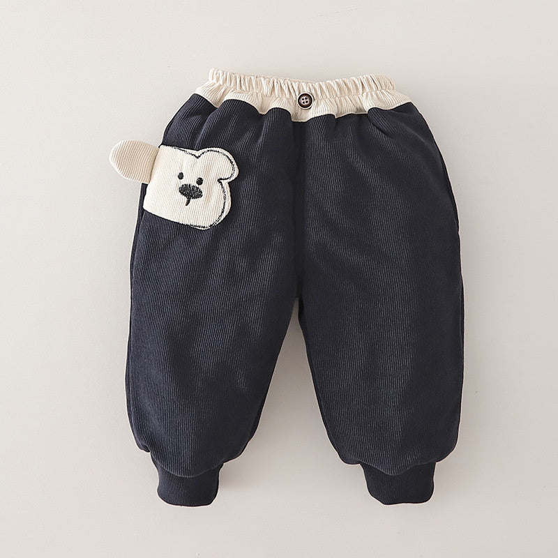 Children's casual side cartoon cotton pants, solid color sports versatile sweatpants for boys, baby toddler autumn and winter pants