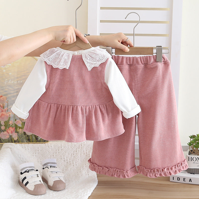 Girls' Outfit 2025 New Casual Spring and Autumn Stylish Clothes Baby Bowknot Vest Three-Piece Set