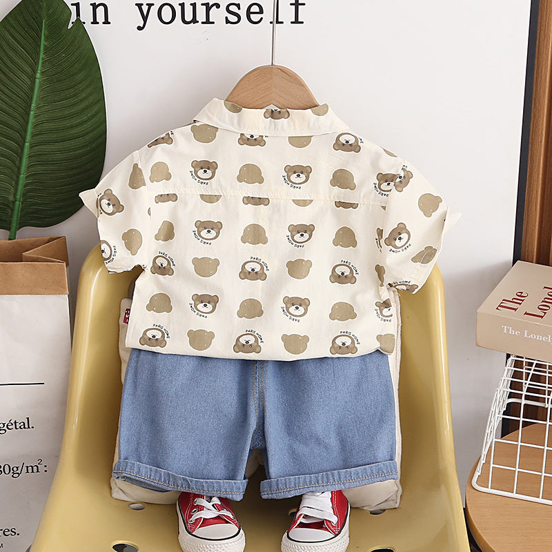 Boys' Short-Sleeve 2026 New Summer Outfit Baby Stylish Korean Version Bear Head Shirt Thin Two-Piece Set