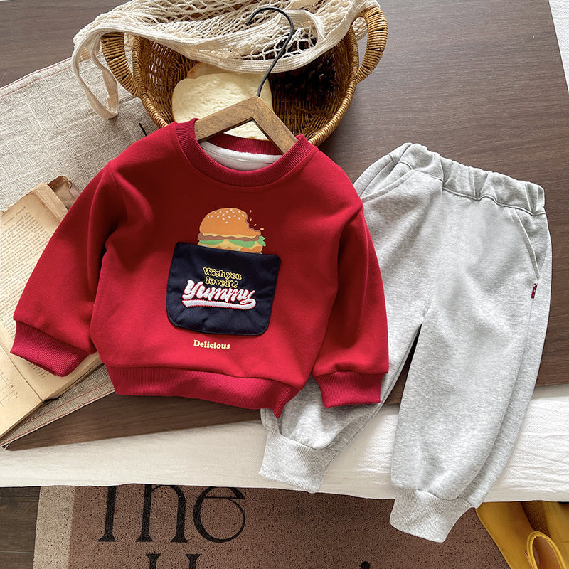 Boys' Outfit Spring Autumn 2026 New Fashionable Cartoon Sweatshirt and Pants 1-2 Year Old Baby Boy Two-Piece Set