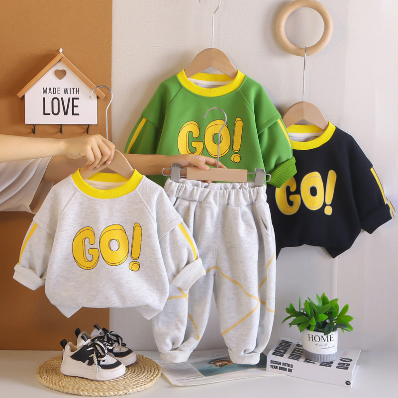 Cute Sweatshirt 2026 New Baby Spring and Autumn Clothes Children's Wear Boys' Fashionable Two-Piece Set Trendy
