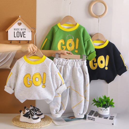 Cute Sweatshirt 2026 New Baby Spring and Autumn Clothes Children's Wear Boys' Fashionable Two-Piece Set Trendy