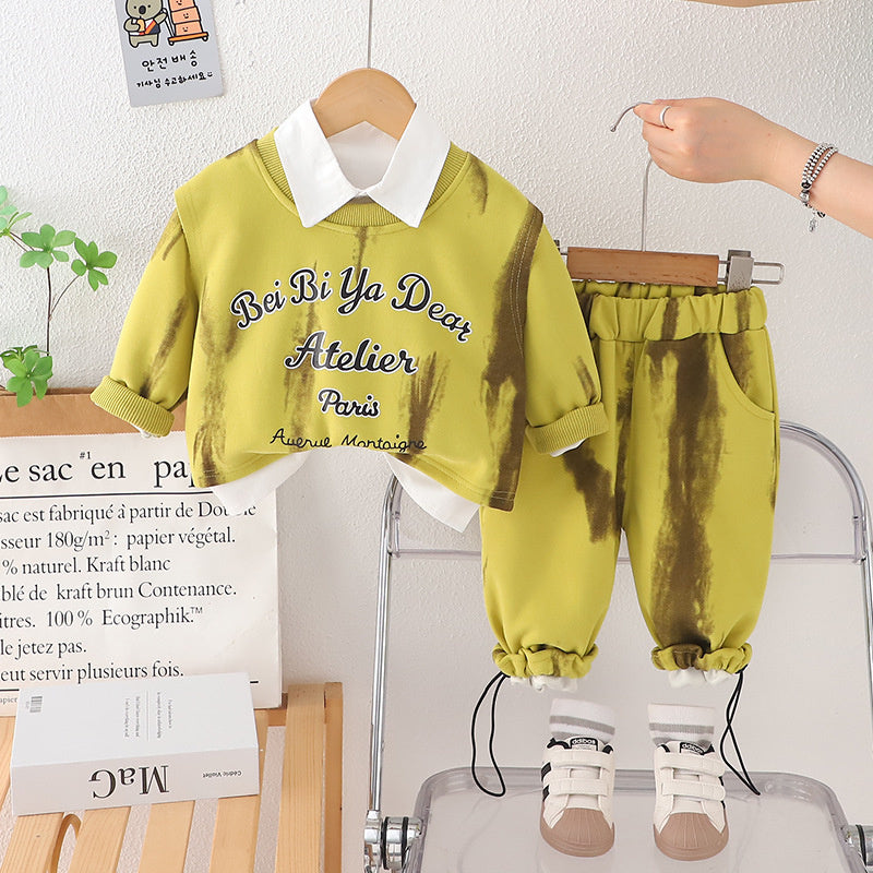 Boys' English Vest 2025 New Children's Stylish Spring and Autumn Outfit Three-Piece Set Wholesale
