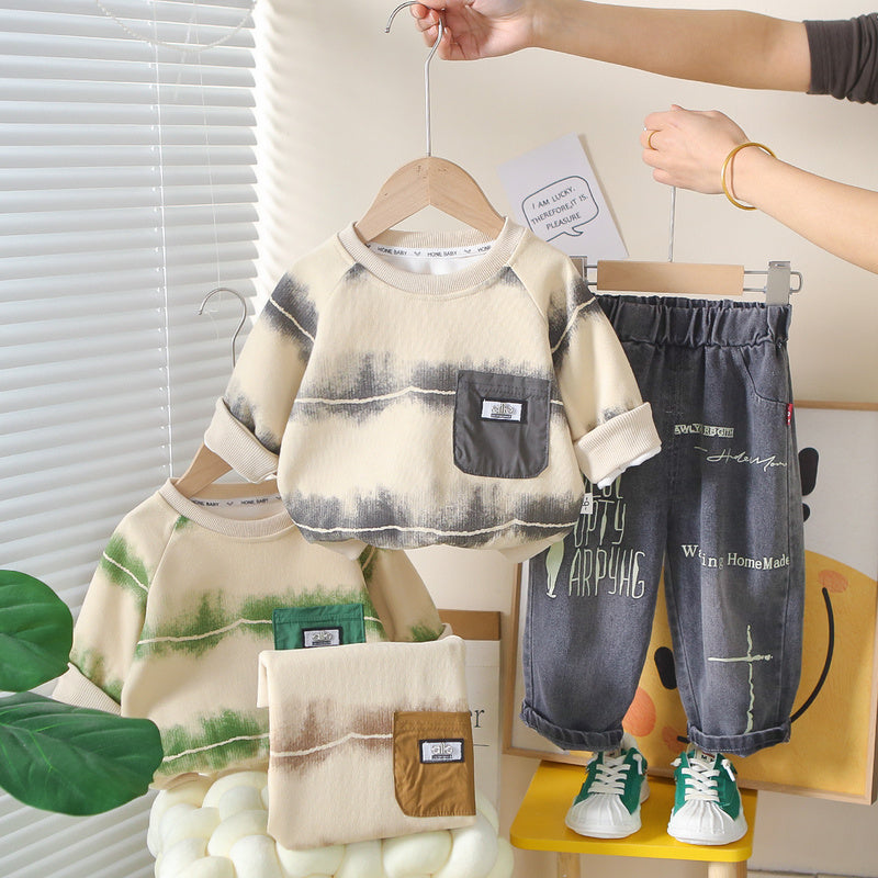 Boys' Suit 2026 New Spring and Style Children's Stylish Striped Pocket Clothes Baby Autumn Two-Piece Set Wholesale