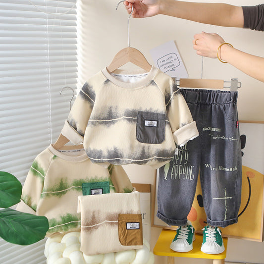 Boys' Suit 2026 New Spring and Style Children's Stylish Striped Pocket Clothes Baby Autumn Two-Piece Set Wholesale