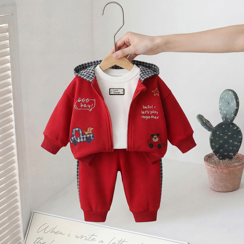 Boys' Outfit 2026 New Fashionable Baby Spring and Autumn Infant Children's 1-4 Years Old Cartoon Puppy Three-Piece Set