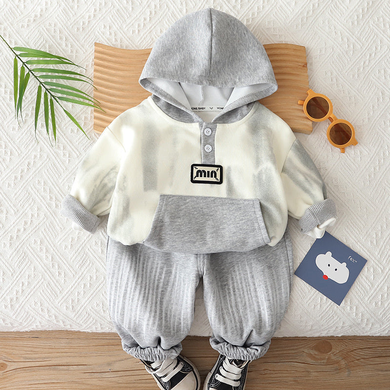 Boys' Autumn Outfit, New Spring Style for Baby Boys, Casual and Stylish Tie-Dye Hoodie Two-Piece Set