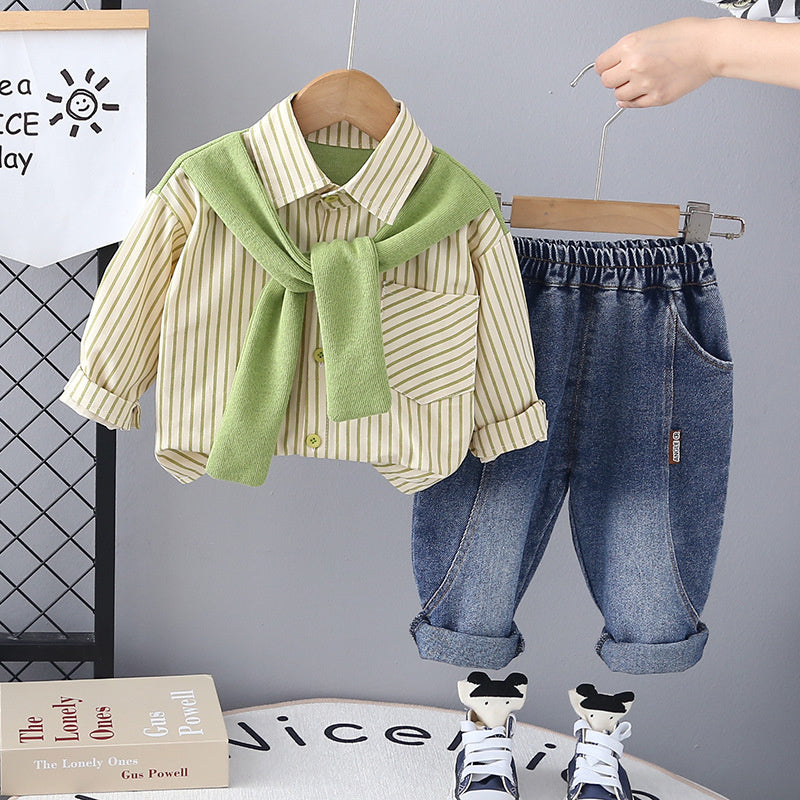 Baby Clothes Spring and Scarf Shirt Set for Boys Stylish Children's One-Year-Old Boy Autumn Outfit Handsome Outdoor Trendy