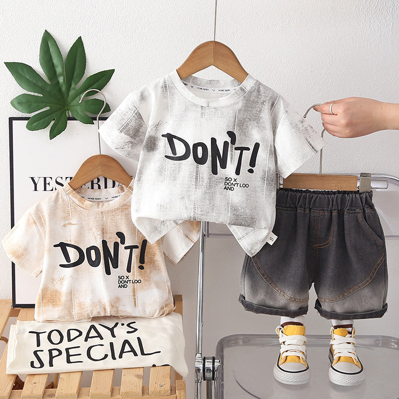Boys' Summer Outfit 2026 New Fashionable Baby Toddler Casual Thin Short Sleeve Shorts Two-Piece Set Trendy